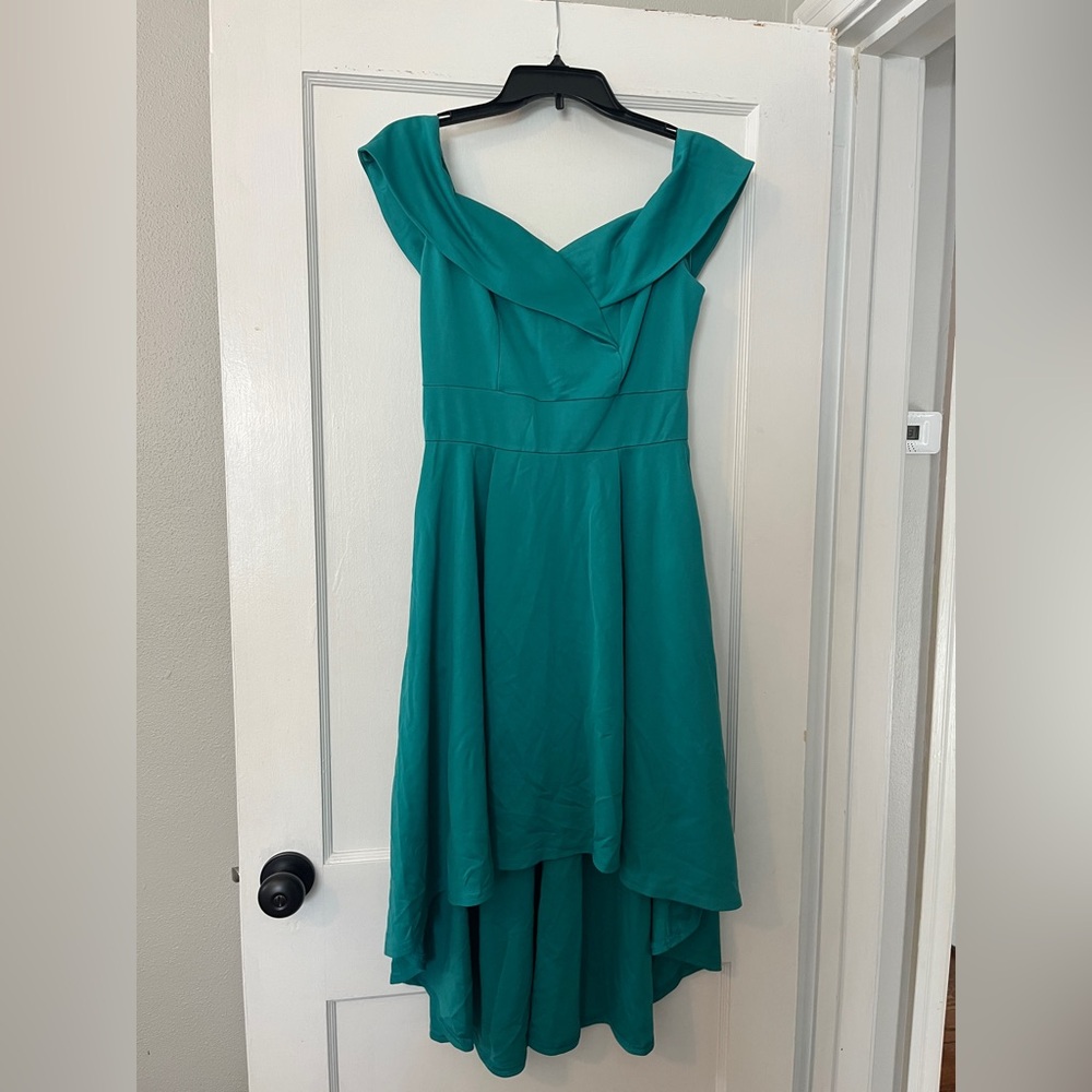 Need a dress for a wedding? Elegant Teal Off-Shoulder Dress